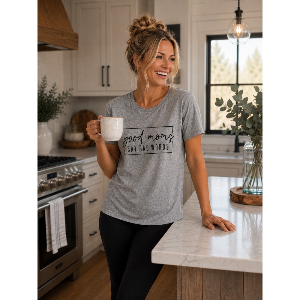 SHEIN Large Gray T-Shirt Good Moms Say Bad Words Graphic Short Sleeve Tee #1206